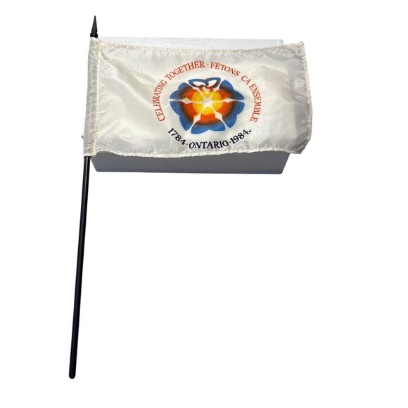Commemorative 1784 Ontario 1984 Celebrating Together Flag With Pole 10 x 6” - Picture 1 of 6